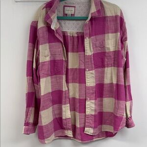 American Eagle Pink & Cream Plaid Button-Front Shirt
